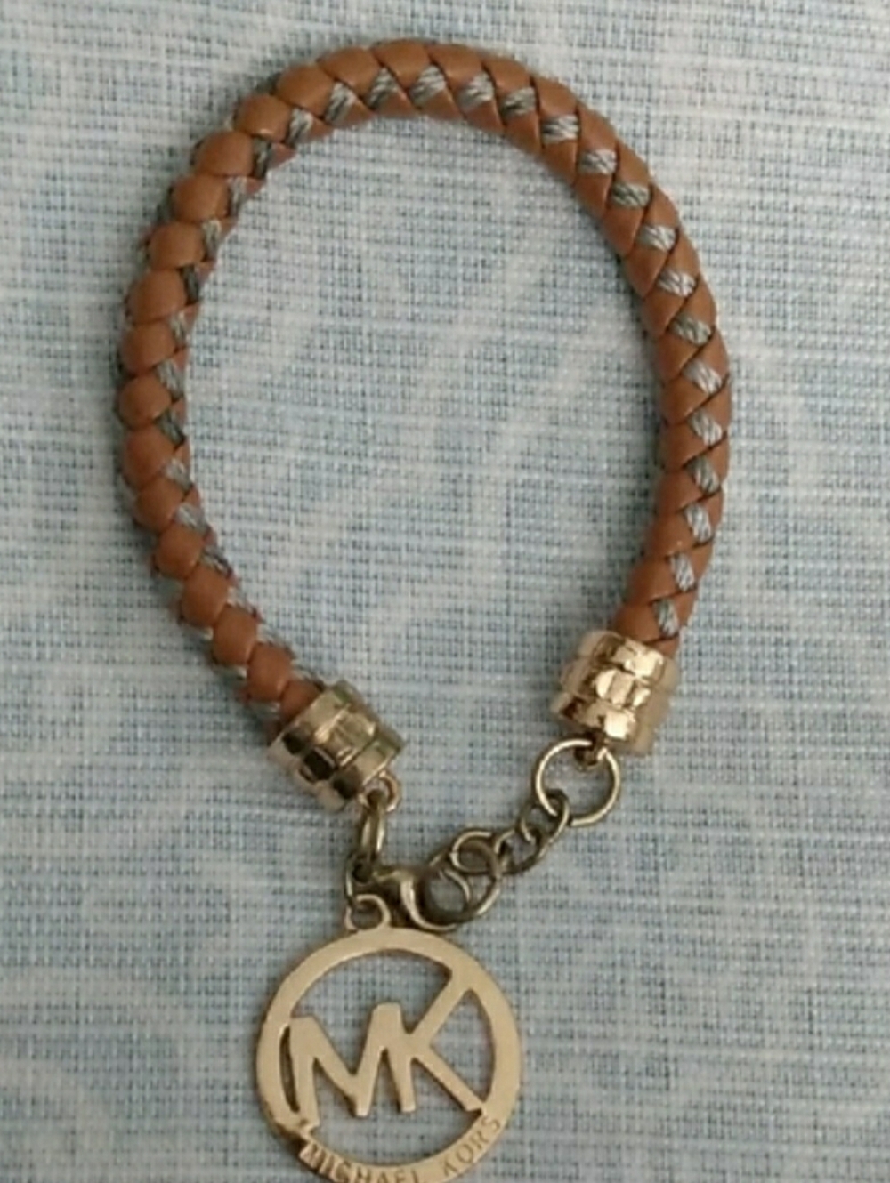 Michael Kors MK Braided Leather Bracelet with Gold Logo Charm